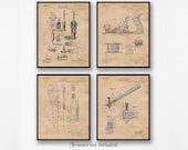 Vintage Woodworking Tools Patent Prints, 4 Unframed Photos, Wall Art Decor Gifts for Home Office Garage Man Cave Carpenter Student Builder