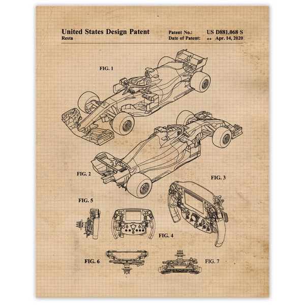 Vintage F1 Indy Racing Patent Prints, 1 Unframed Photos, Wall Art Decor Gifts for Home Ferrari Office Garage Engineer Student Teacher Coach