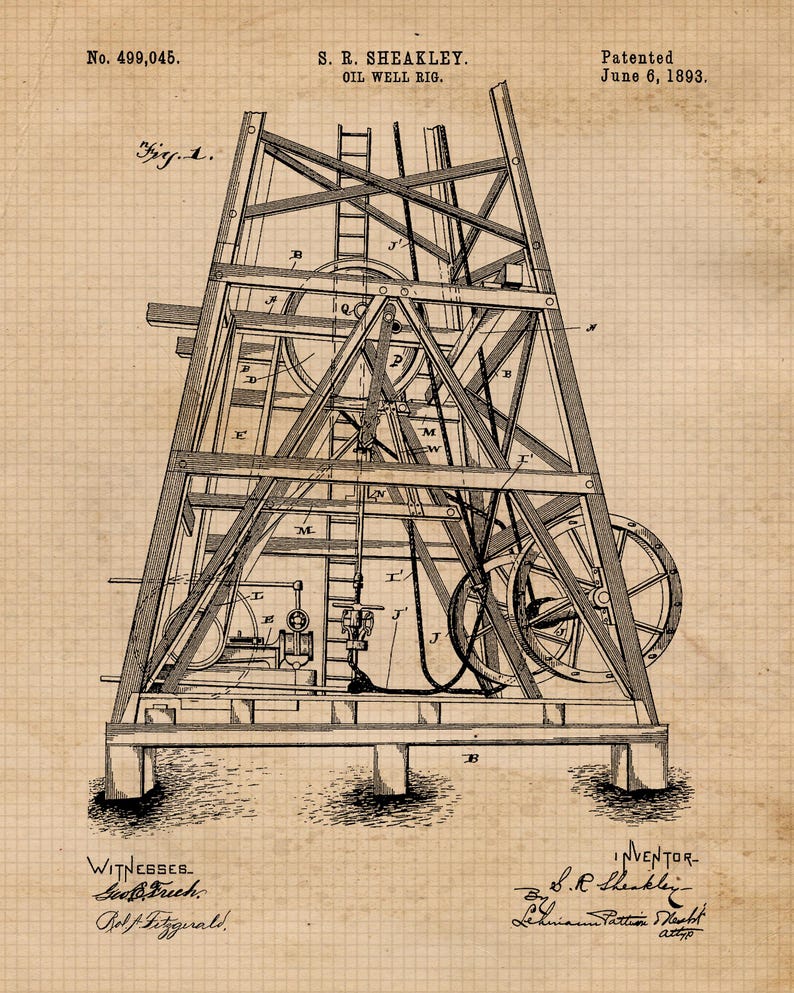 Vintage Oil Rig Patent Prints, 6 Unframed Photos, Wall Art Decor for ...