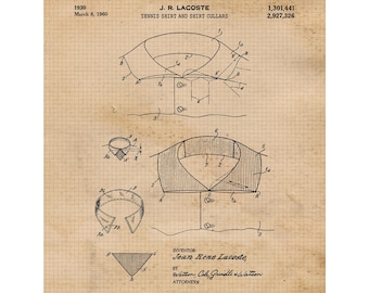 Classic Polo Tennis Shirt Design Patent Prints, 1 Unframed Photos, Wall Art for Home Work Office Rene Lacoste Fashion School Student Teacher