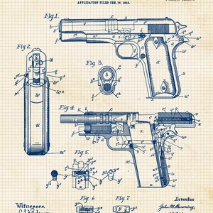 Vintage 1911 Colt 45 JM Browning Gun Patent Prints 1 Unframed - Etsy