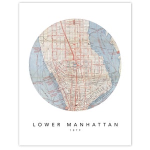 Vintage 1879 NYC Manhattan Replika Karte Drucke, 1 ungerahmte Fotos, Wandkunst Dekor Geschenke für Home Office Studio Lehrer Schüler Trainer