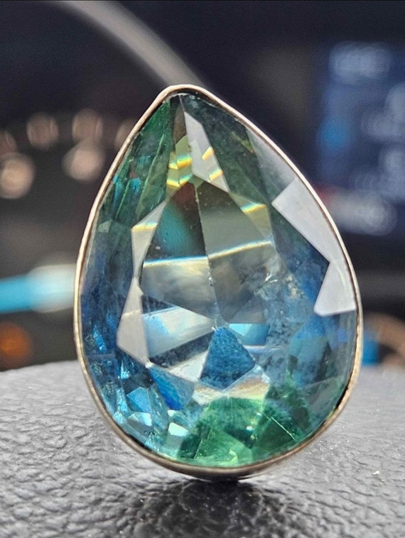 Vintage Peacock Quartz Solitaire Crystal Ring Ste… - image 1