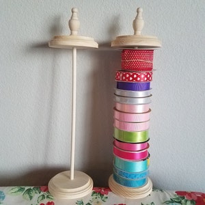 Tall Ribbon holder great new craft room storage organizer, serger thread cone holder, single individual wood stand upright ribbon spools
