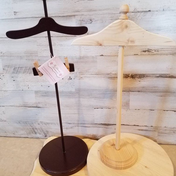 American Girl Doll hanger display stand clothing rack mannequin dress stand, baby girl gift onesie pine wood display, baby shower craftshow