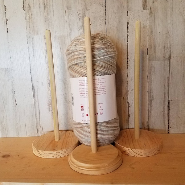 Large Wooden yarn spool holder, decorative sewing room, handy yarn spindle tool for crocheting or knitting, full size upright skein holder