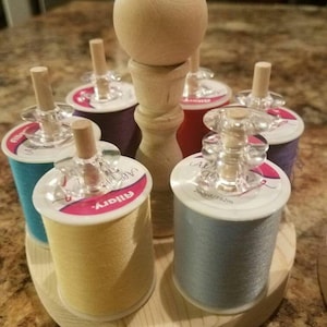 Wooden Sewing thread caddy and Bobbin holder storage organizer, hand quilting needlework embroidery cross stitch felting caddy thread holder