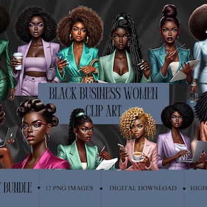 Black Business Women Clipart Bundle | 12 PNG Images | Boss Lady Digital Art | Professional Black Women Illustrations for Branding & Design