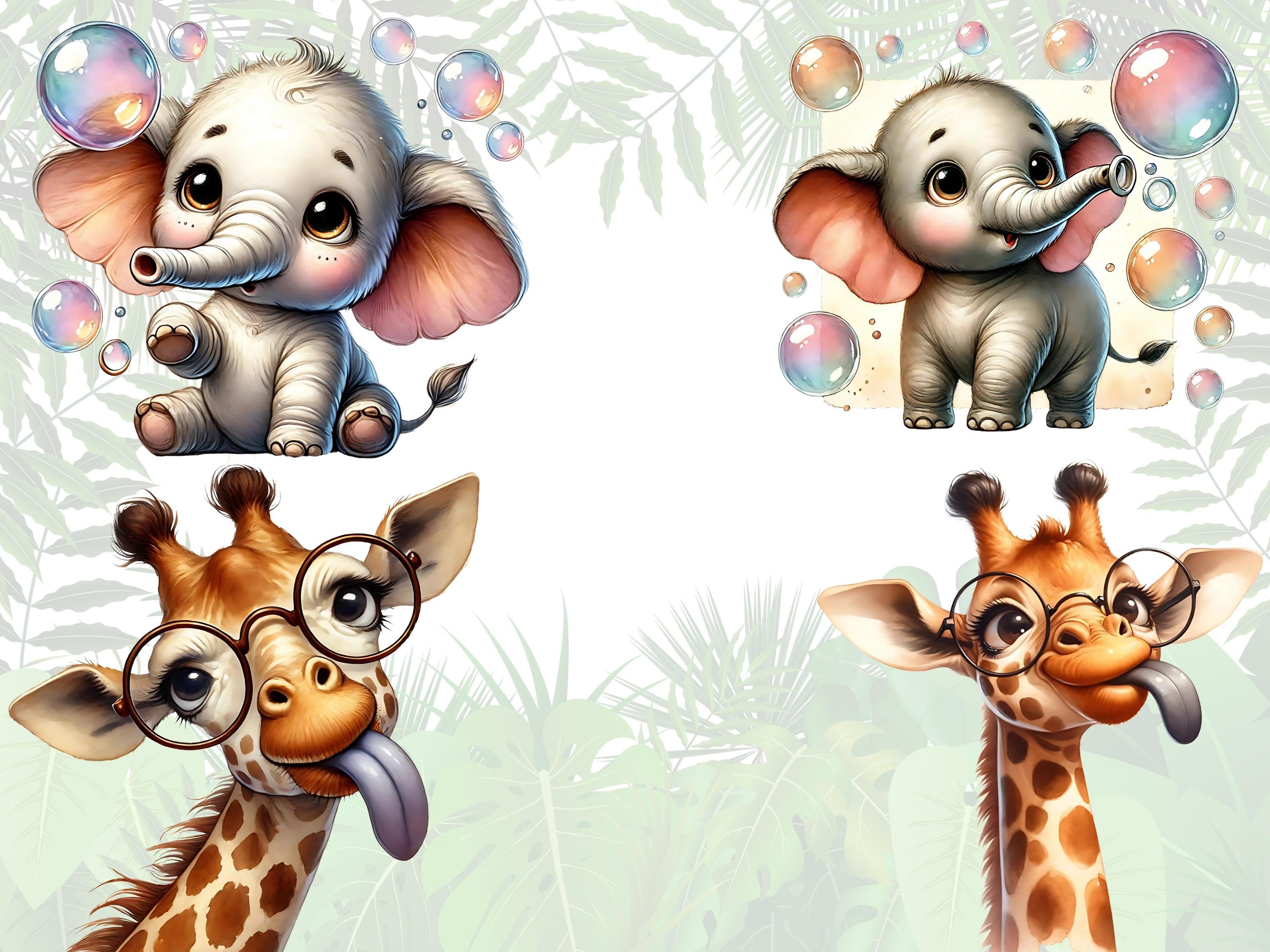 Watercolor Safari Animal Clipart PNG, Cute Jungle Animals for Baby ...