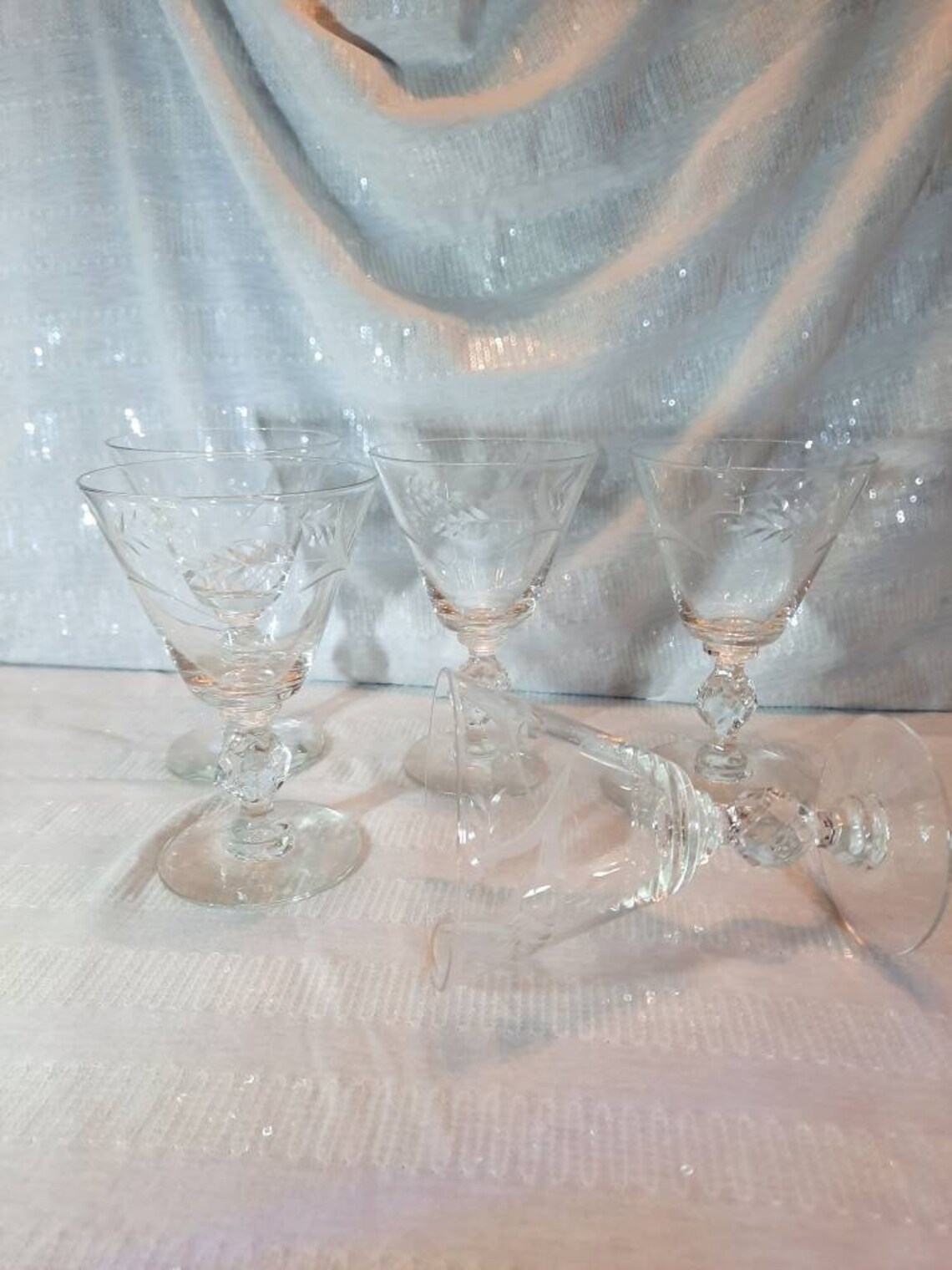 Vintage Set of 5 Crystal Diamond Stemware Wheat Pattern Etched Etsy