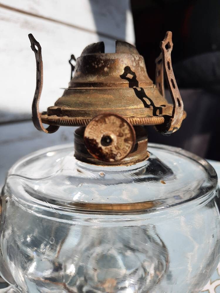 Finger oil lamp with banner burner. Antique late 1800s clear Etsy