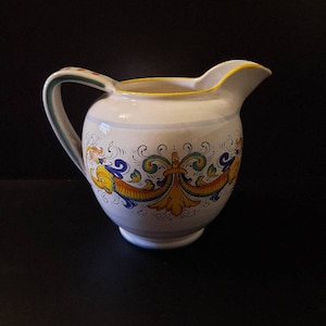 Hand Painted Mid Century Italian Deruta Ceramiche Pitcher, unique Italian flower vase pitcher, made in Italy