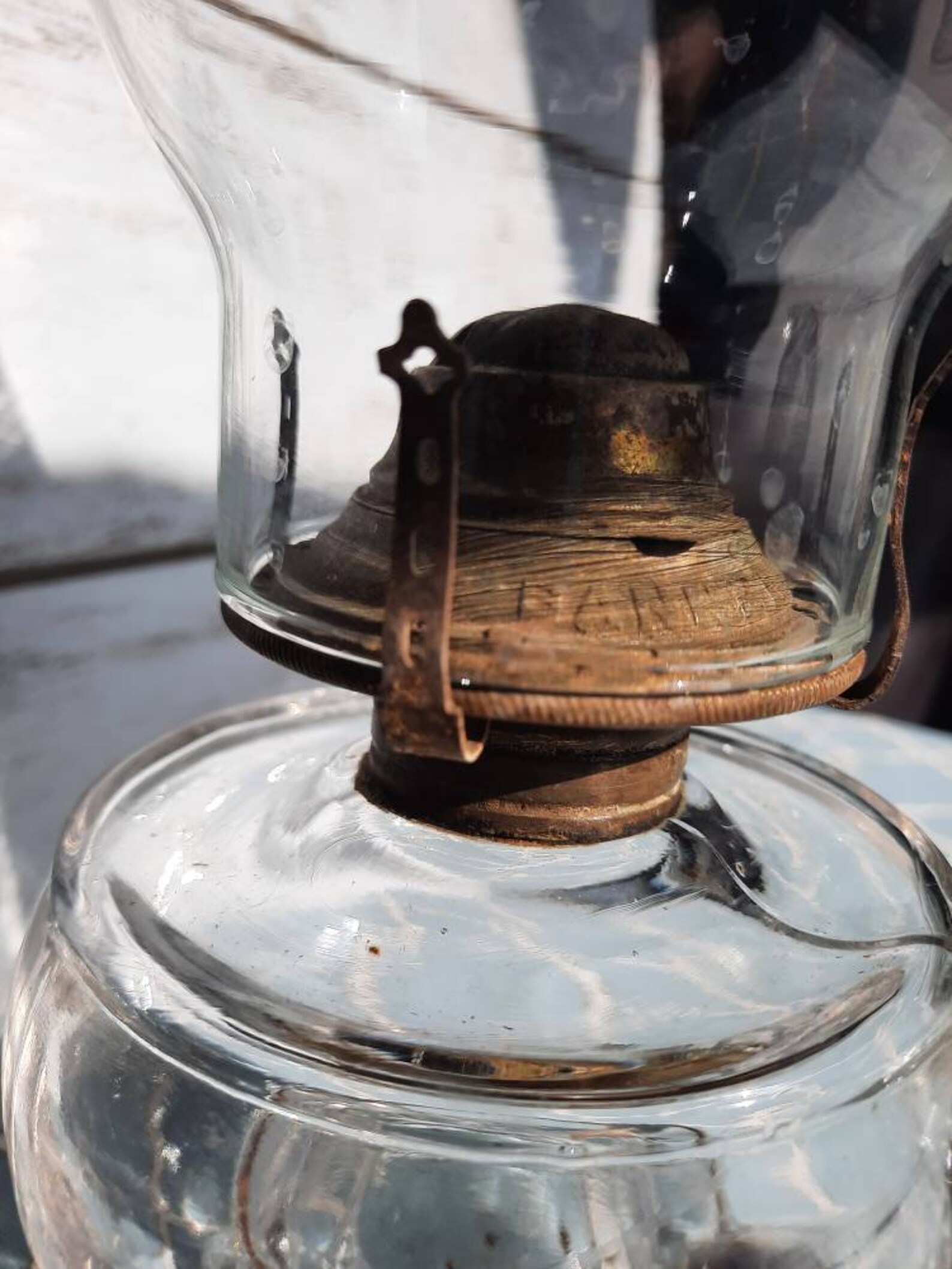 Finger oil lamp with banner burner. Antique late 1800s clear Etsy