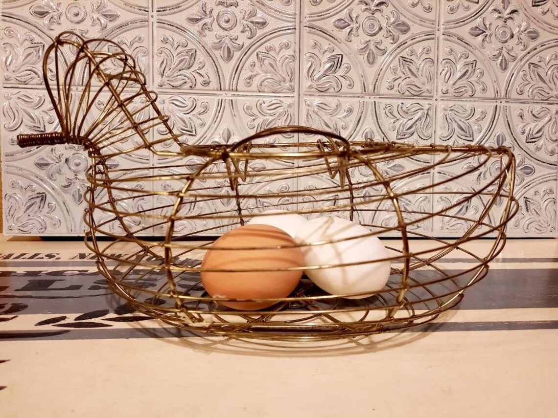 Vintage Metal Wire Chicken Shape Egg Basket Wire Egg Basket Etsy