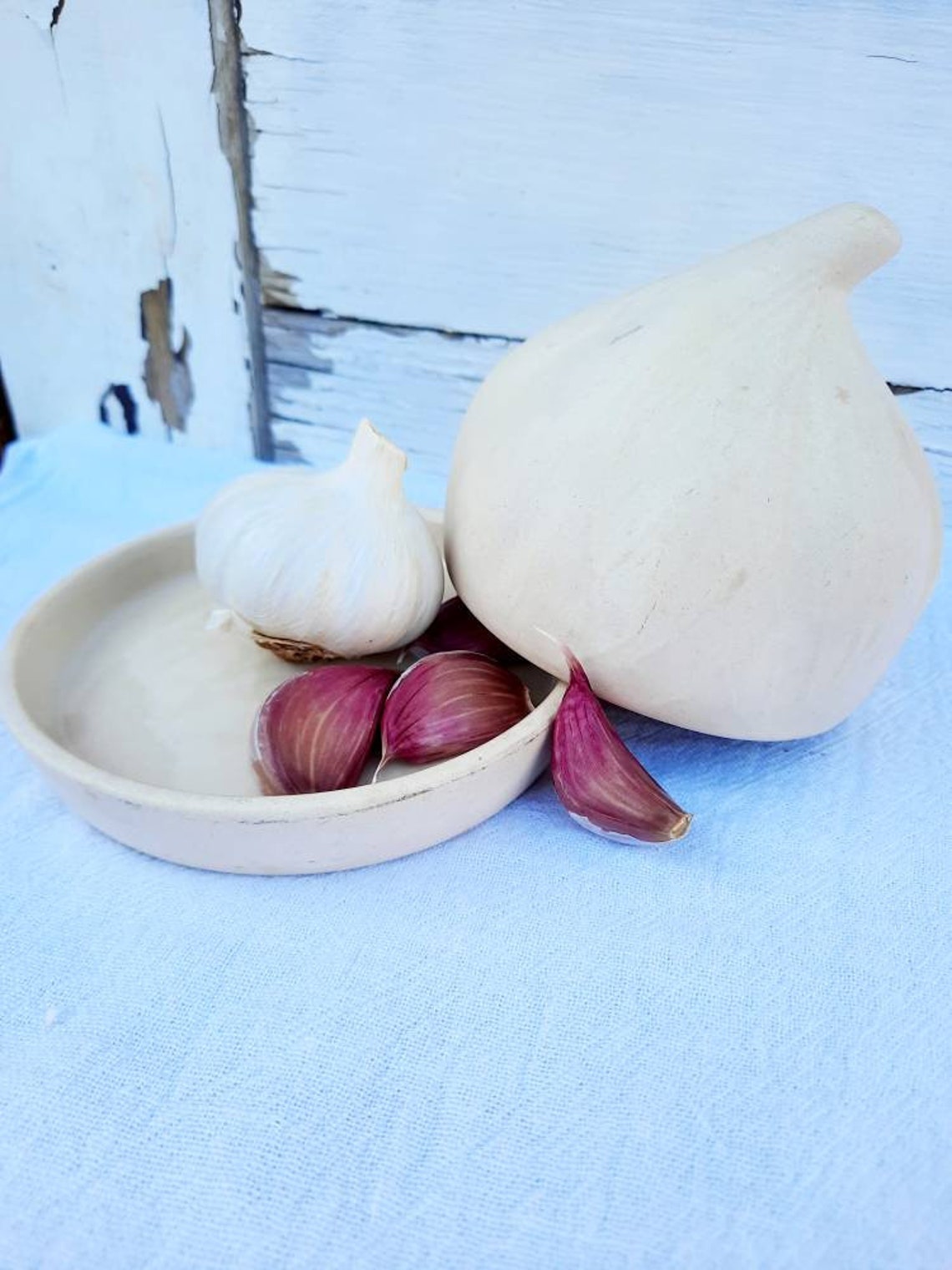 Vintage garlic shape keeper white terra cotta garlic storage Etsy