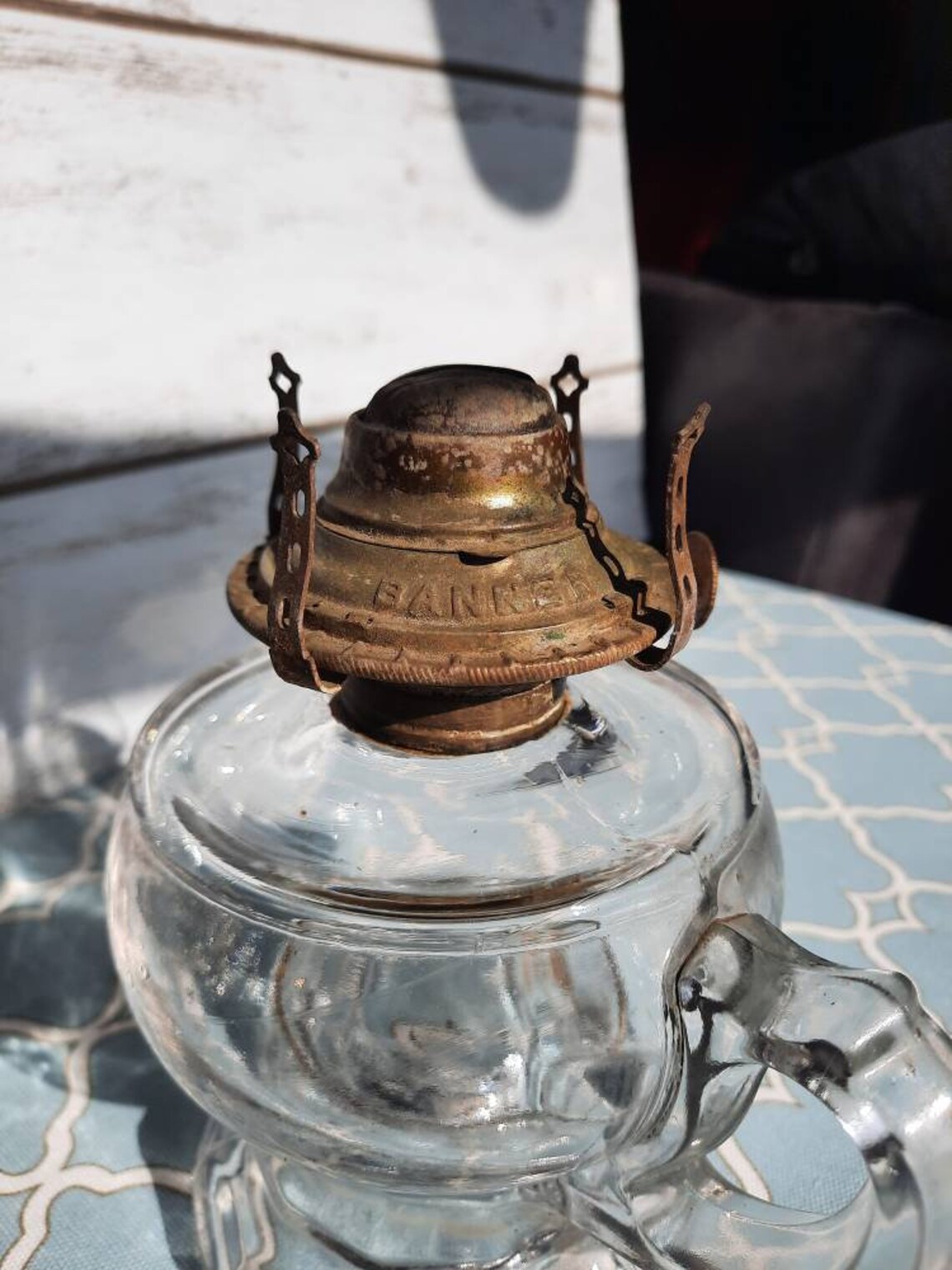 Finger oil lamp with banner burner. Antique late 1800s clear Etsy