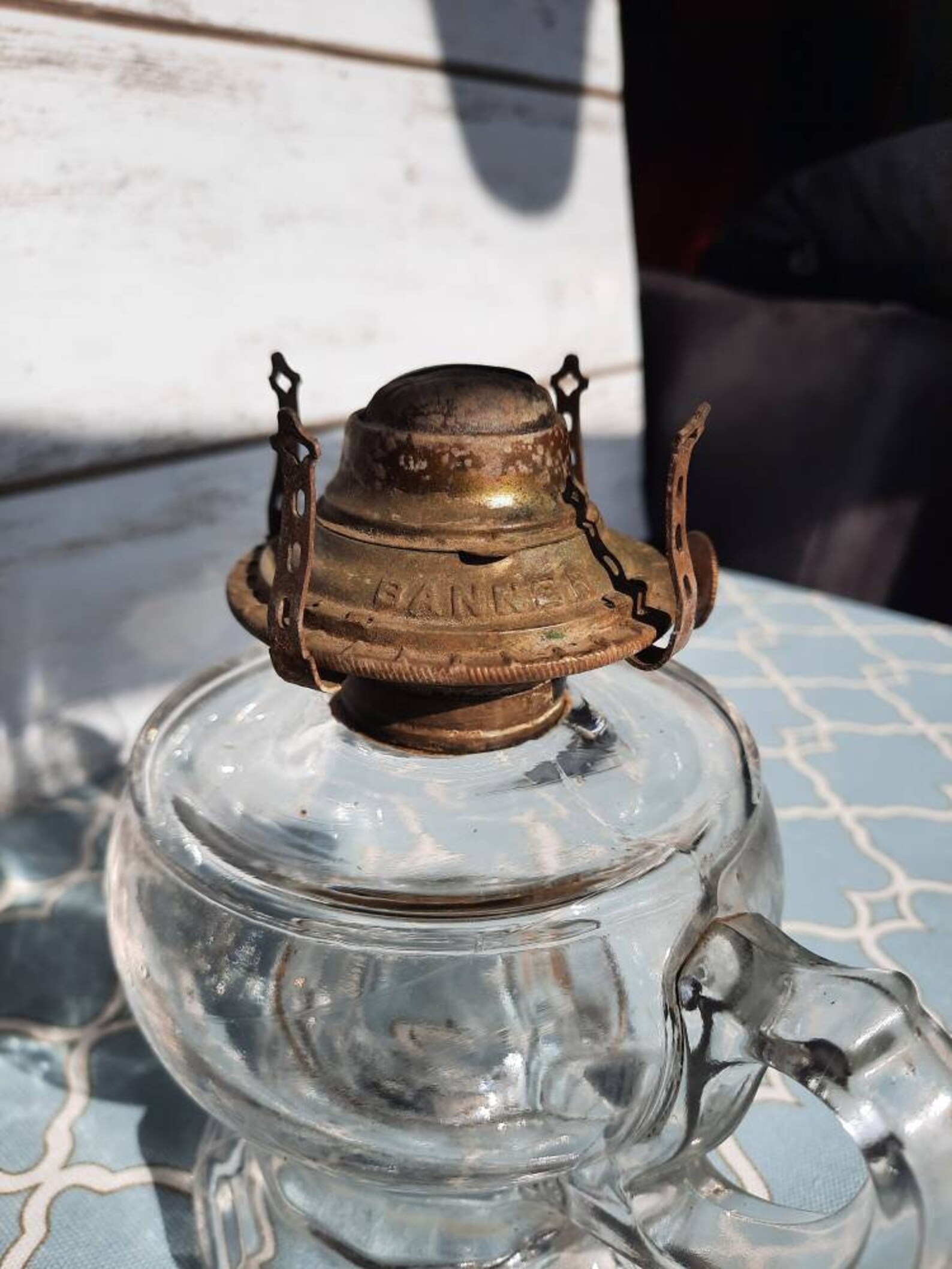 Finger oil lamp with banner burner. Antique late 1800s clear Etsy