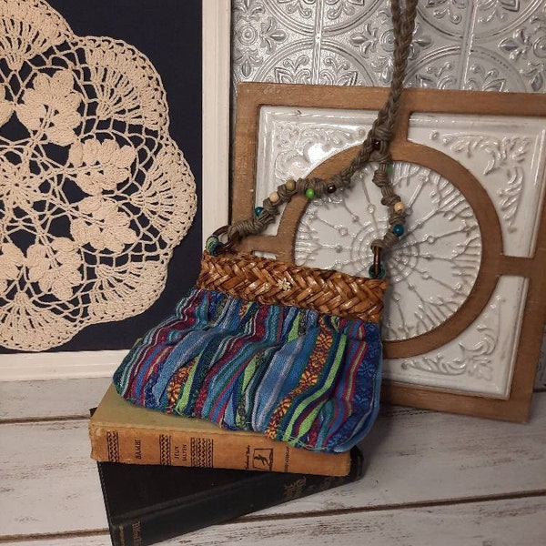 Vintage cross body Cappelli Straworld, unique small traveling cross body purse