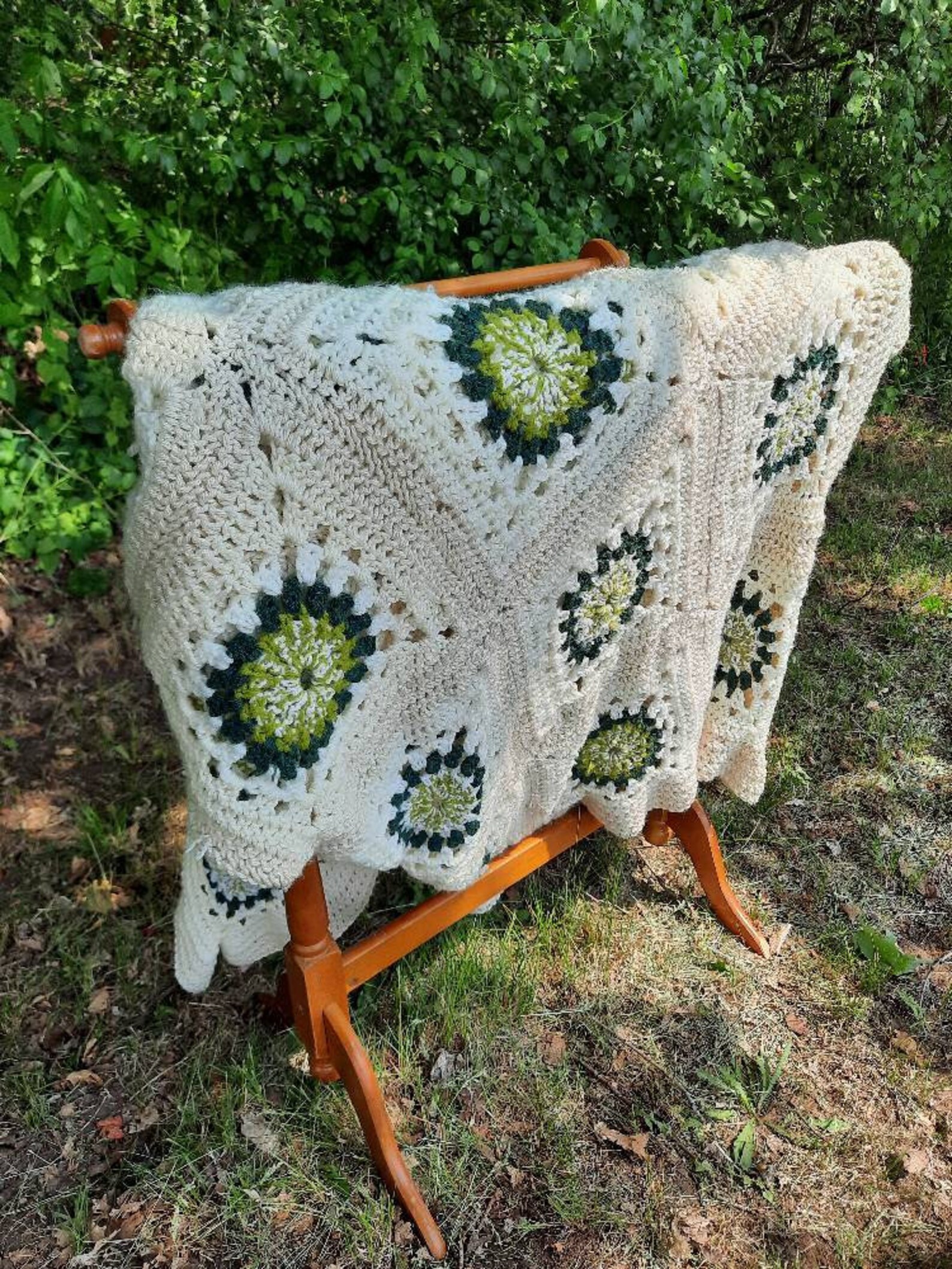 Granny square crochet blanket farmhouse blanket green and Etsy