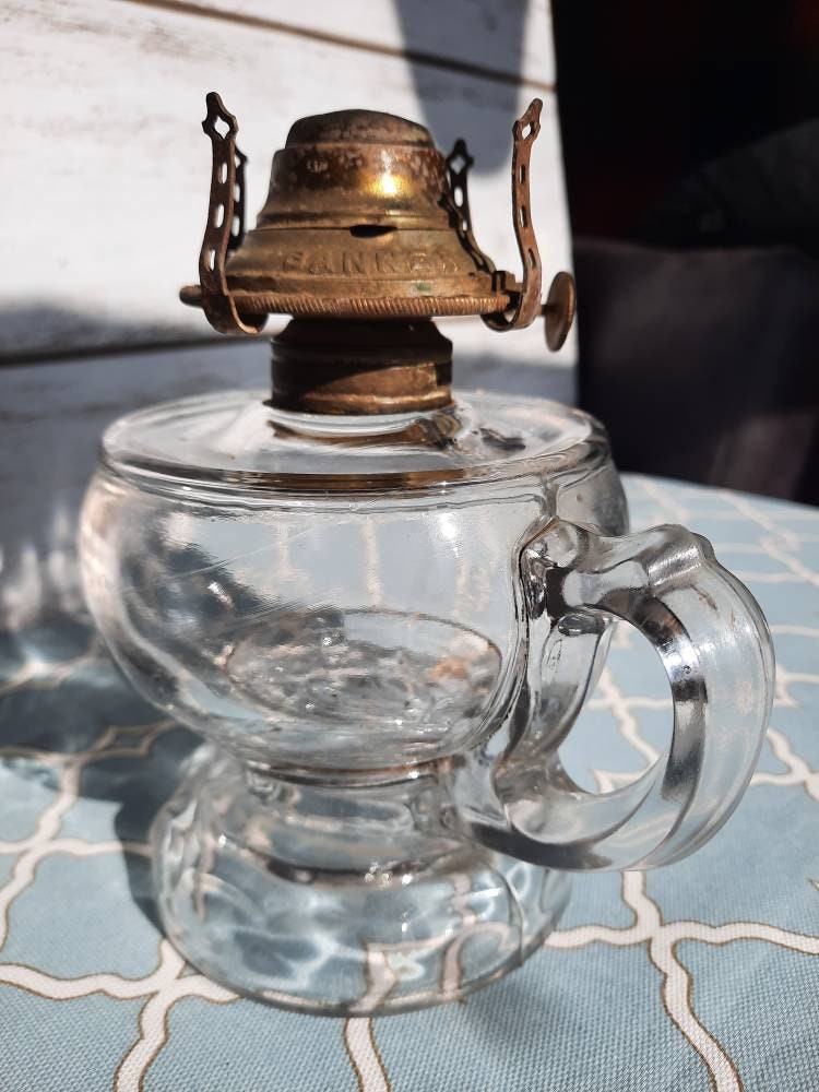 Finger oil lamp with banner burner. Antique late 1800s clear Etsy