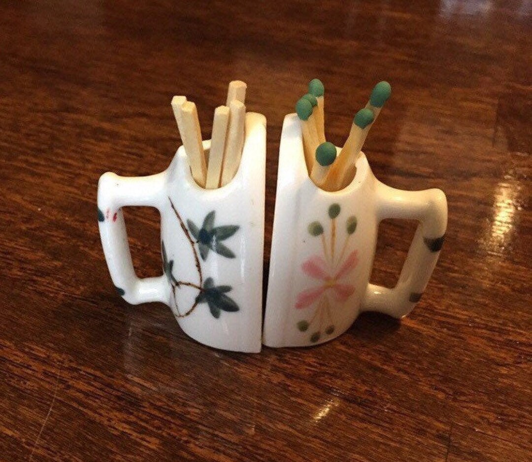 2 Vintage Iron Ceramic Toothpick Holder Miniature Iron Etsy