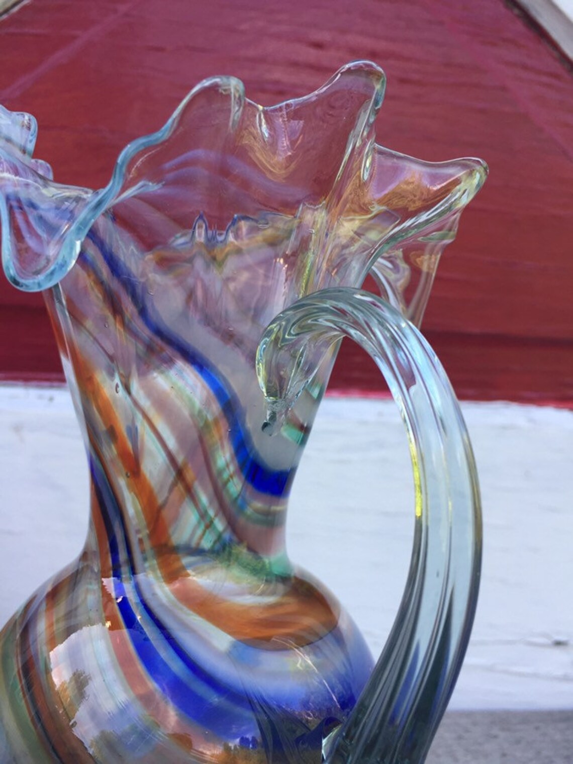 Vintage Art Glass Pitcher With a Swirl Design Hand Blown Etsy