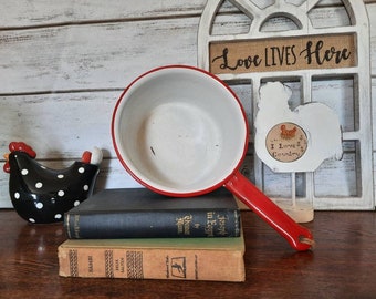 Vintage White & Red Enamel Cooking Pans Set of 3 Camping Rustic Pans