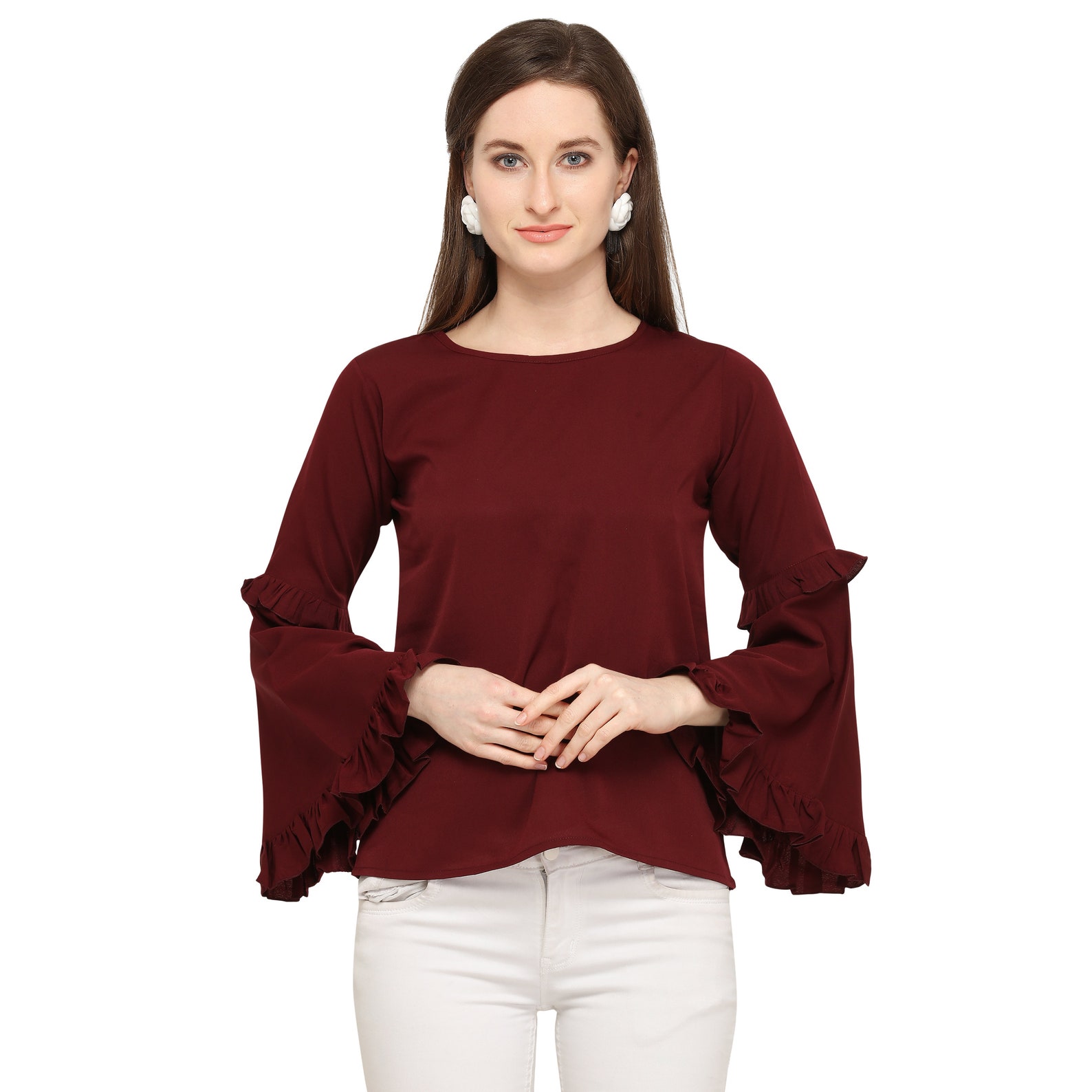 Casual Full Sleeve Solid Women Maroon Top Etsy Italia