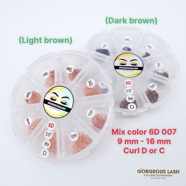 Mixed BROWN Color Lashes 6D, 1000 Premade Volume Fans, 0.07mm Thickness. Eyelash Extensions. Handmade!