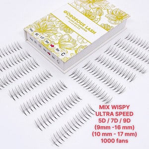 Wispy, Mixed Ultra Speed 5D, 7D, 9D Spike Lashes. 1000 Premade Lash Fans