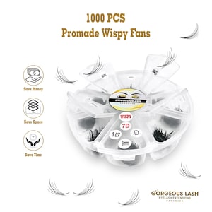 1000 Fans Wispy 9D, 7D, 5D Loose Lashes, Individual Eyelash Extensions, D & C Curl, 0.07mm - Mix or Single Length.