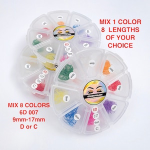 Mixed Color 6D Lashes Premade Volume Fans - D, C Curl, 0.07mm Thickness - Handmade Eyelash Extensions.