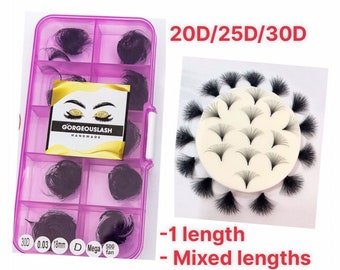 Mega 20D, 25D & 30D Volume Lashes - 500 Premade Fans - 0.03mm Thickness - 1 length or mix length -Handmade Eyelash Extensions