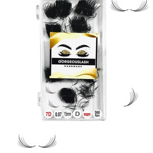 500 Fans Wispy 5D, 7D Individual Eyelash Extensions - D & C Curl, 0.07mm - Single Length