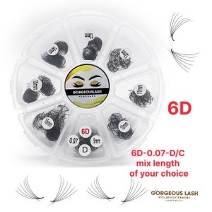 Mix 6D Lashes, 1000 Premade Volume Fans, 0.07mm Thickness D, , C.Eyelash Extension. Handmade!