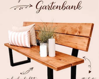 Personalisierte Gartenbank Holz mit Gravur – Hochzeitsgeschenk, Einzug, Sitzbank Garten mit Stahlgestell