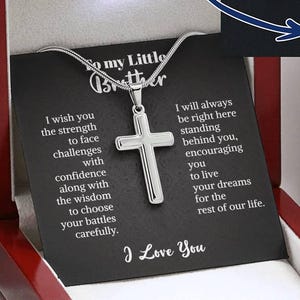 Collar de cruz personalizado, acero inoxidable, regalo para hermano