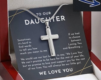 To Our Daughter Waterproof Cross Necklace for Her, Christian Gift for Woman 18k Yellow Gold Finish or Polished stainless steel