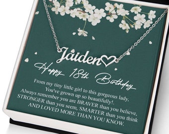 18th Birthday Card, For Daughter Niece Granddaughter 18th Birthday Gift for Girls, Name Heart Necklace, Gift for 18 Year Old Girl