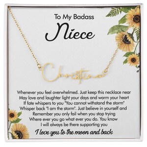 Gepersonaliseerd voor mijn nichtje Ketting van tante Tante Oom nichtje Verjaardag Afstuderen Kerst Aangepaste berichtkaart Naam Sieraden Geschenken
