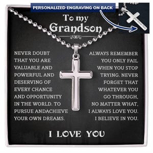 Collier croix personnalisé petit-fils, carte de voeux sincère, cadeau d'anniversaire significatif, cadeau de Noël petit-fils