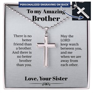 Mein erstaunlicher Bruder personalisierte Kreuz Halskette Geschenke für Bruder von Schwester Bruder mit Nachricht Karte Geburtstagsgeschenk