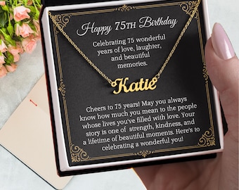 75th Birthday Gift for Women, 75th birthday necklace, 75 year old birthday gift , gift for 75 year old woman Name Necklace