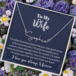 An meine Frau Halskette von Ehemann mit Nachrichtenkarte Romantische Geschenke für Frau Signature Style Name Halskette für Frauen, Frau Schmuck Valentine
