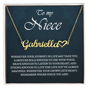 Collier prénom en forme de coeur pour ma nièce, cadeau d'anniversaire ou de remise des diplômes parfait avec emballage de carte de bénédiction et de boîte-cadeau