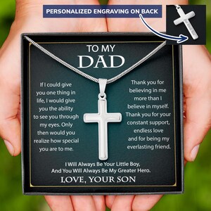 Personalisierte Kreuz Halskette für Papa, für meinen Vater Kreuz Halskette mit Nachrichtenkarte, sinnvoll, Geschenk Geburtstag für Papa, Halskette vom Sohn