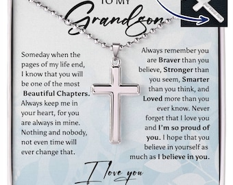 To My Grandson Cross Pendant Necklace Inspirational Gifts for Grandson Chapter