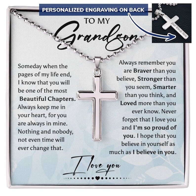 To My Grandson Cross Pendant Necklace Inspirational Gifts for Grandson