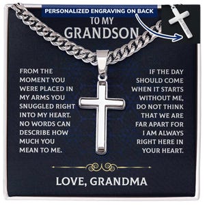 À mon petit-fils, chaîne cubaine avec collier croix artisanal, bijoux sincères carte, cadeau d'anniversaire significatif, cadeau de Noël petit-fils