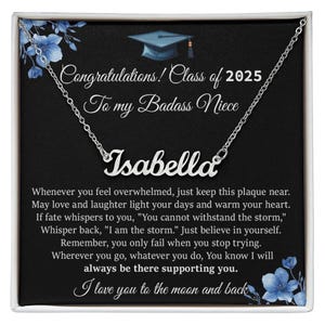 Cadeauketting met afstudeerkaart 'nichtje', afstudeercadeau nichtje, cadeau tante nichtje, afstuderen nichtje, middelbare school, cadeau college